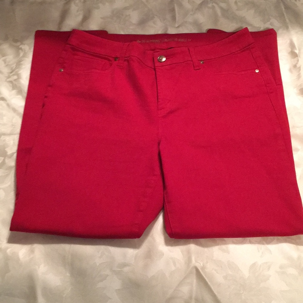 Chico’s red girlfriend ankle jean.